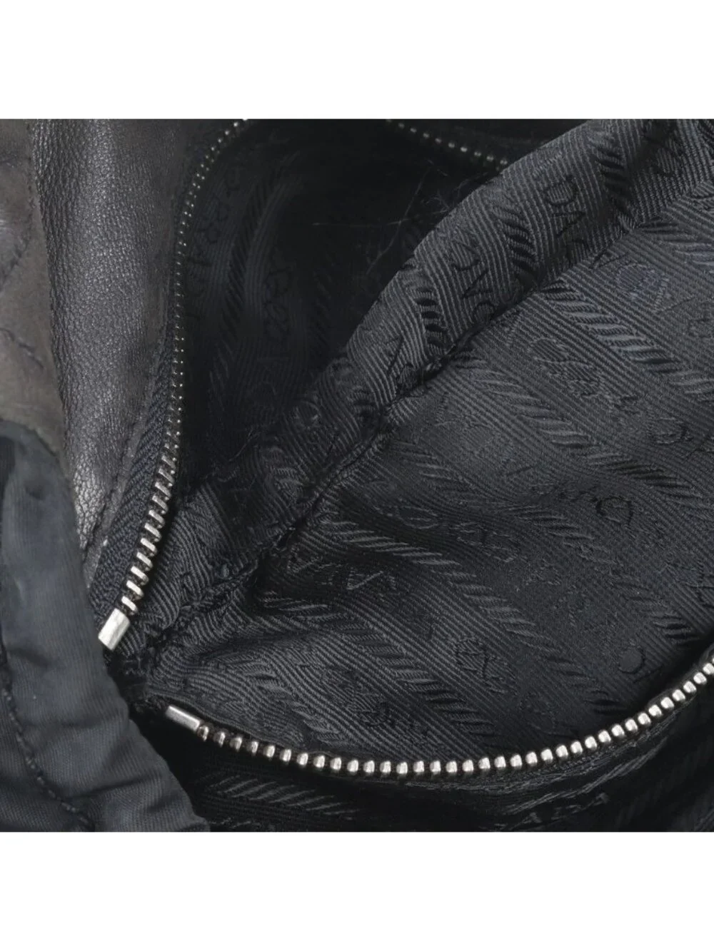 Prada Tessuto Nylon Triangle Logo Leather Tote Shoulder Hand Black